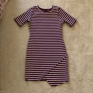 Striped, Maroon, Body-Con Dress